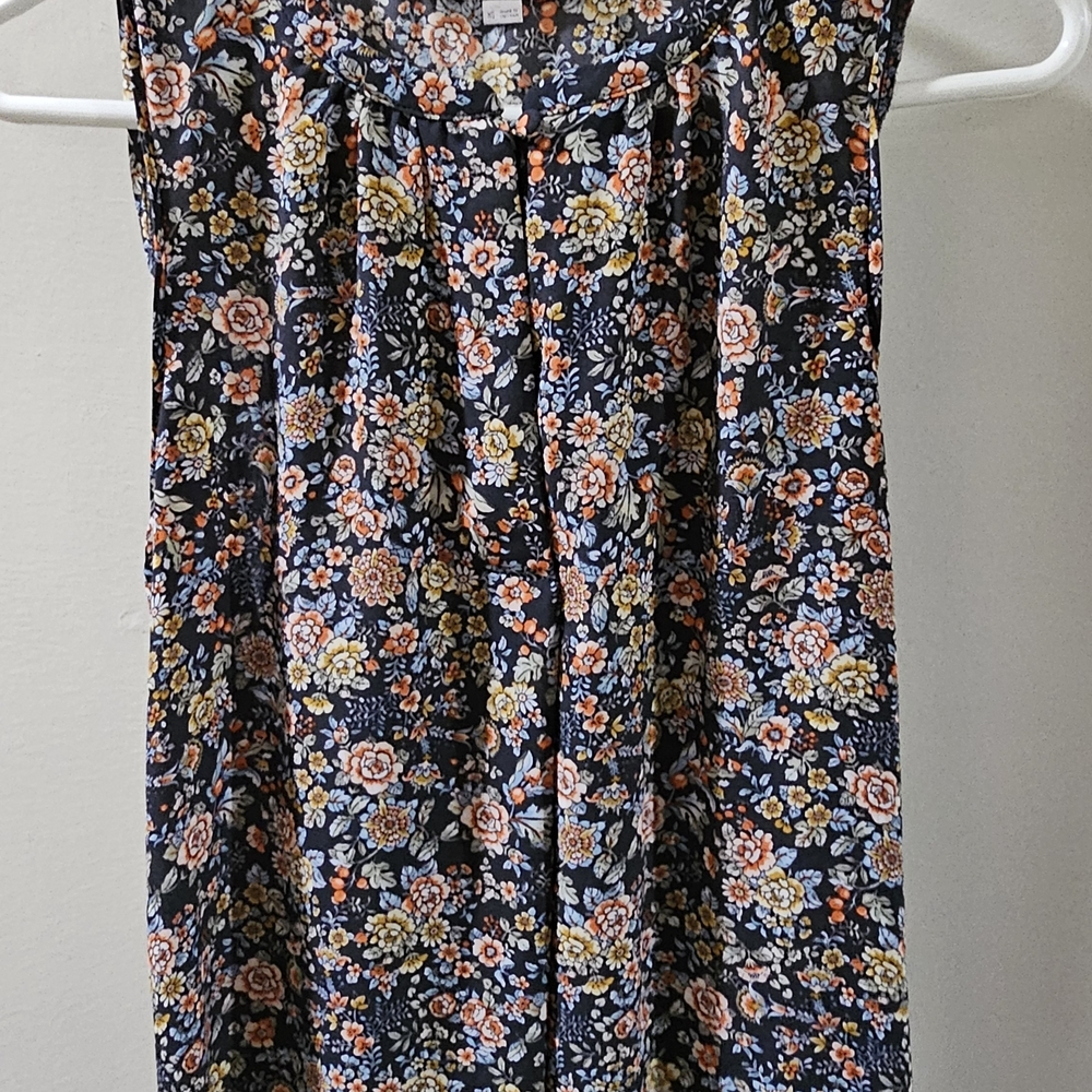 LOFT Pink and Blue Pleated Blouse